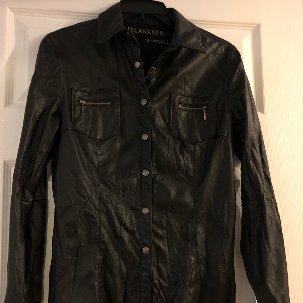 Blank nyc faux leather button down